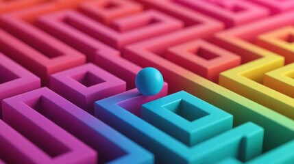 Poster - Colorful 3D Maze with a Single Sphere in a Bright Abstract Background