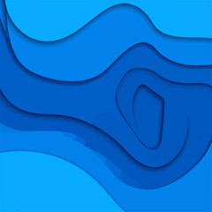 Poster - Abstract blue layered paper cut background with wavy shapes and dynamic depth for modern designs and creative projects