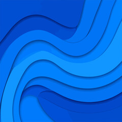 Poster - Abstract blue wave background with layered paper cut effect for modern design projects and presentations showcasing dynamic patterns