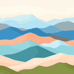 Poster - Abstract mountain landscape illustration with pastel colors for decorative print and modern background art