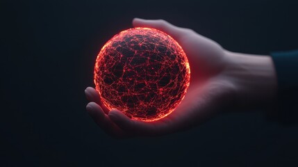 Poster - Glowing Sphere in Hand Symbolizing Technology, Innovation, and Connection in a Dark Atmosphere