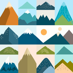 Poster - Colorful geometric mountain range pattern design for travel and adventure themes