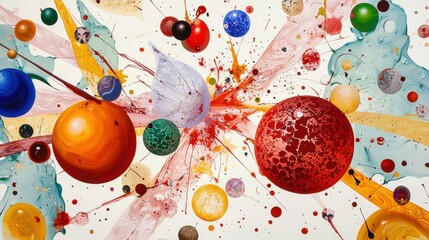 Poster - Abstract red splatters on a clean white background, vivid contrast in an artistic, chaotic composition