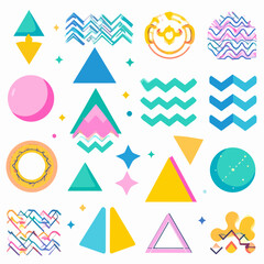Poster - Playful geometric shapes pattern with vibrant colors creating a fun and modern abstract design for backgrounds and creative projects