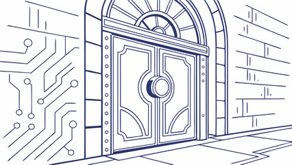 Poster - Futuristic door design with circuit patterns, blending technology and architecture, invites exploration and innovation