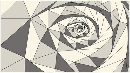 Poster - Digital art piece featuring abstract spiral design with geometric shapes shades of gray and cream, evoking sense of depth