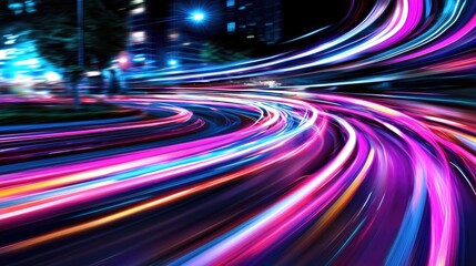 Poster - Vibrant Light Trails in Urban Nightscape with Colorful Motion Blur