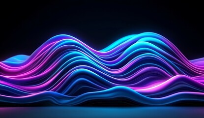 Poster - Glowing Pink and Purple Waves with Light Particles on Dark Background