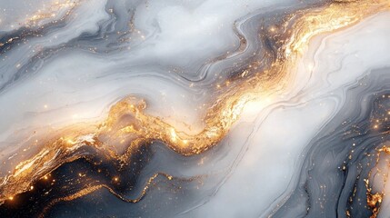 Aufkleber - Swirls of gray and soft white blend together beautifully, accented by shimmering gold elements that evoke a sense of cosmic elegance and flow