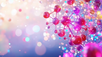 Poster - Medical science graphic of molecules and atoms linked by bright, neon nodes and lines against a dark, high-tech background