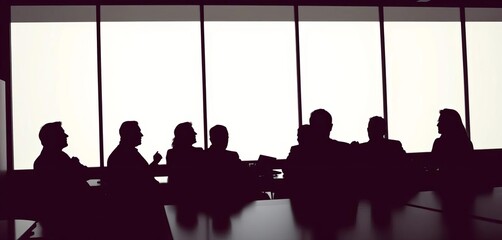 Wall Mural - Silhouetted figures in a meeting, ample empty space, corporate, teamwork