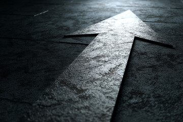 Poster - Metallic arrow on dark textured surface, pointing upward Symbolizes progress, growth, direction, and ambition