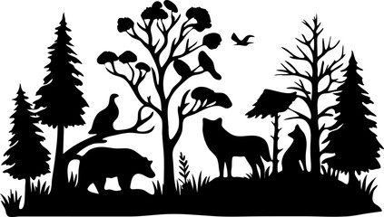 Naklejka na meble Forest Wildlife Scene Silhouette Vector
