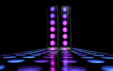 Poster - Abstract Neon Background with Glowing Blue and Purple Dots, Futuristic Light Wall