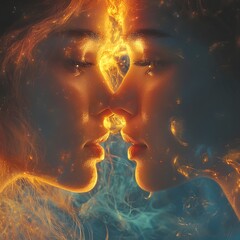Wall Mural - glowing aura of connected twins