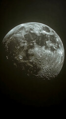 Wall Mural - A close-up of a cratered, gray moon against a black sky