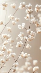 Poster - Small white flowers with a gentle appearance are showcased against a neutral backdrop, evoking tranquility and simplicity in a beautifully arranged display