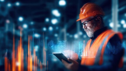 Aufkleber - Engineer in safety gear analyzing data on a tablet in a modern industrial setting