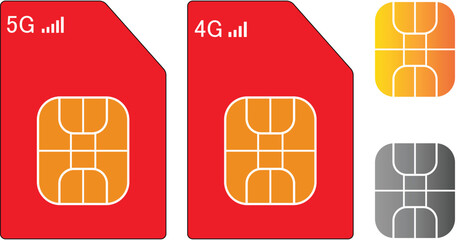 Poster - Sim card isolated set. 5G, 4G sim vector. SIM cards for mobile phones. Network chip electronic connection, vector illustration.