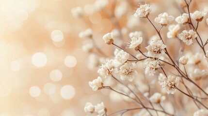 Aufkleber - Soft white flowers bloom elegantly, their intricate petals catching the light. The warm, blurred background enhances the tranquil atmosphere, perfect for a peaceful moment