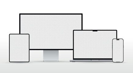 Aufkleber - Realistic set of monitor, laptop, tablet, and smartphone. Modern digital devices collection. Vector illustration isolated on white background.