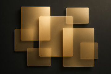 Poster - This elegant composition translucent overlapping rectangles in muted golds on a deep charcoal background conveys growth and innovation through its sophisticated strategic arrangement