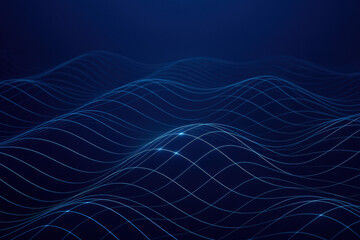 Poster - This abstract wave grid formed by elegant curved lines on a deep blue background symbolizes innovation and strategic growth in a modern business context