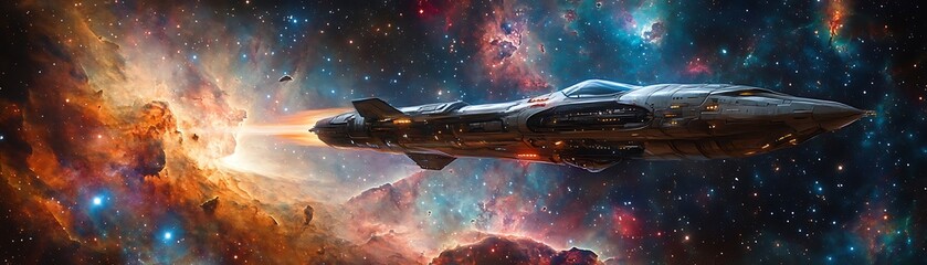 Wall Mural - Majestic spacecraft traversing cosmic nebulae.