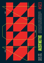 Poster - Modern abstract poster, Raster version of high quality and resolution, artwork with geometric postmodern shapes in brutalism aesthetics, minimalistic trendy bold composition, A4 futuristic graphic 23
