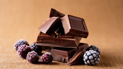 Poster - Chocolate bars stacked on berries.