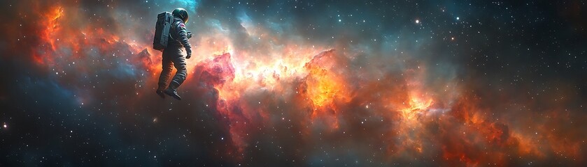 Wall Mural - Astronaut adrift in a vibrant nebula.