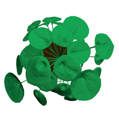 Poster - A potted plant with a green stem and leaves is sitting in a brown pot. The plant is a small, leafy green plant with a few leaves on it. The pot is brown and has a simple design. Top view. 3D