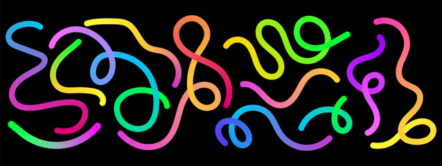 Poster - Set of vector graphic elements. Abstract shapes with smooth wavy lines, bright colors and gradient transitions.