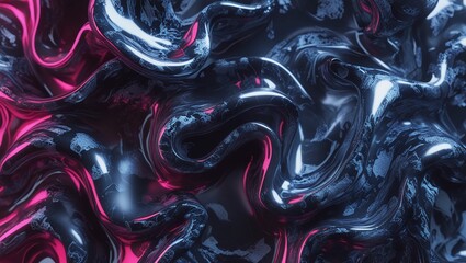 Poster - Glossy Abstract Marble Swirls with Neon Purple and Orange Highlights