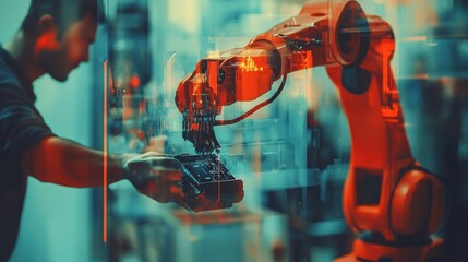 Poster - Industrial robot arm interacting with a technician