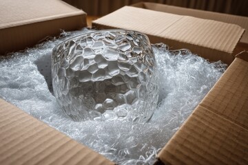 Aufkleber - Fragile Glass Object Securely Enclosed in Protective Foam Packaging in a Shipping Box for Safe Transport Generative AI