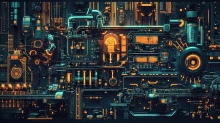 Aufkleber - Futuristic mechanical system with glowing components