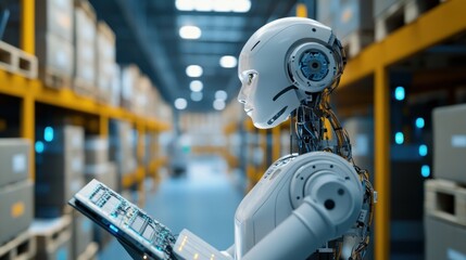 Aufkleber - Autonomous robot in a warehouse setting, reviewing inventory