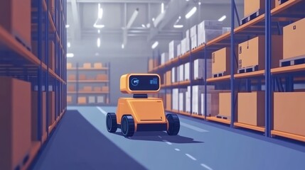 Poster - Automated warehouse robot navigating shelves