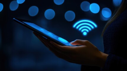 Poster - Wireless connection, using a tablet at night