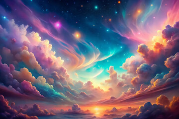magical candy-colored sky with ethereal clouds and fantasy glow