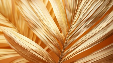 Poster - Palm leaves with golden tones are arranged artistically, forming a visually striking composition. The warm background enhances the texture and beauty of the leaves
