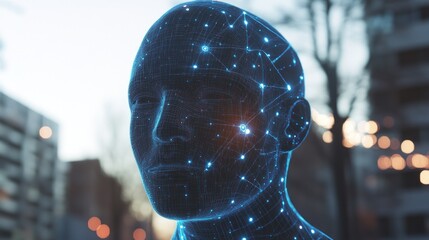 Fototapete - Futuristic digital human head, network of connections
