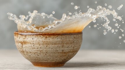 Poster - A ceramic bowl with liquid splashing upwards in a high-speed, artistic photograph