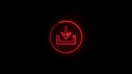 Poster - Red Neon Download Icon Animation On Black Background