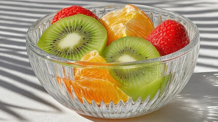 Poster - A vibrant and colorful fruit bowl with kiwi, orange slices, and strawberries.