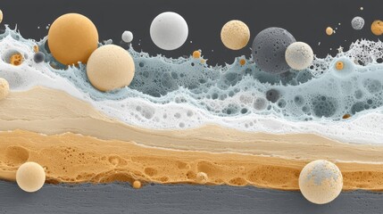 Poster - Abstract illustration of foam, bubbles and spheres in a colorful and layered design