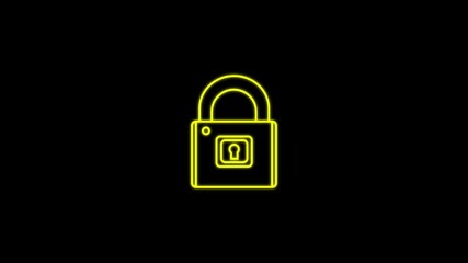 Poster - Glowing Yellow Padlock Icon Animation On Black Background