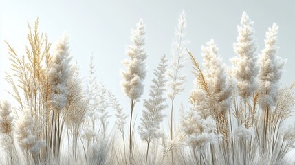  Gentle pampas grass swaying, light hues, white and golden tones, serene beauty