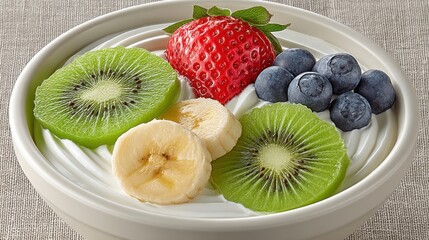 Poster - Delicious breakfast bowl of yogurt with fresh fruit for a healthy lifestyle